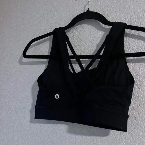 Lululemon Triple Strap Sports Bra Strappy Criss Cross Black 4 Logo Workout - Picture 8 of 8
